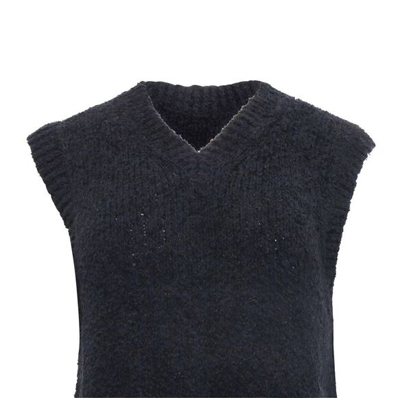 Theory V-Neck Sweater Vest in Black Cotton